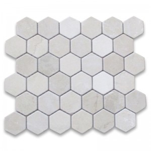 Mosaico di crema marfil da 2 pollici esagonale burattato